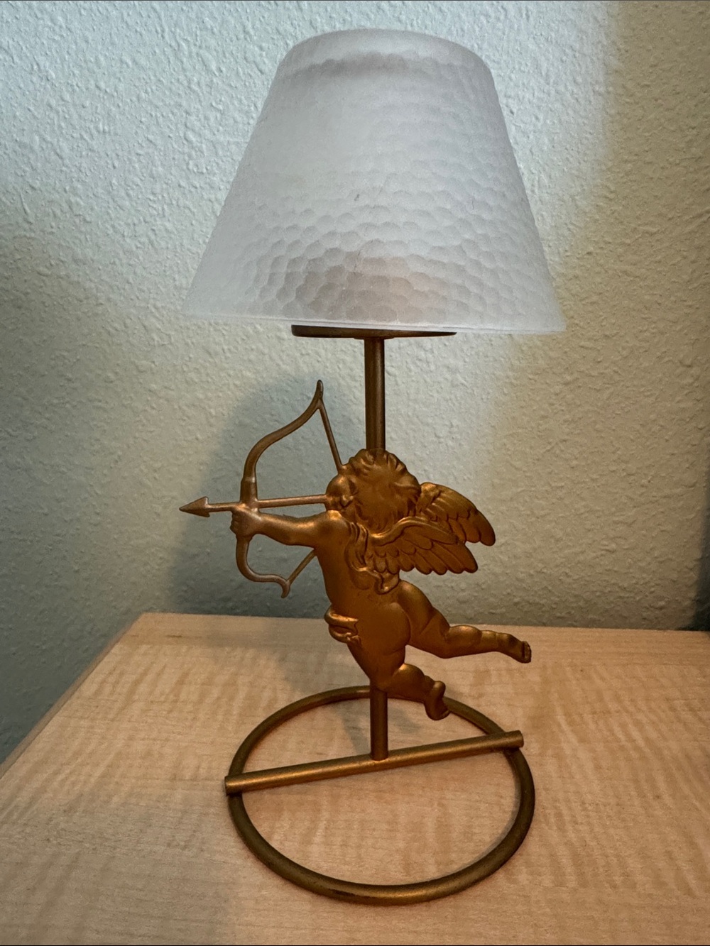 Gold Cupid Candle Holder Lamp Base with Frosted Glass Shade